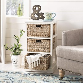 Safavieh American Homes Collection Halle Distressed Black 3 Wicker Basket Storage Side Table
