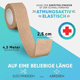 Fingerpflaster Selbsthaftend - 4x Pflaster Rolle Hautfarben (2,5cm x 4,5m) - Verband Selbstklebend - Elastisches Tape wasserfest - Staub-, Fett- und Schmutzabweisendes Pflasterband