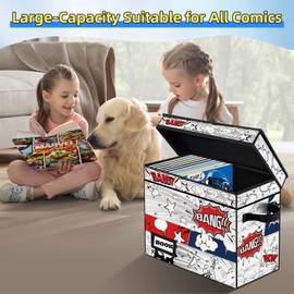 YNSZAS 5 Pack Comic Book Storage Box, 15.8" X 7.8" X 11.8", Collapsible Holds 160-180 Comic Book Short Box Bin Container Holder Shelf(Cartoon Clock)