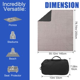 Tranqun 2 Pcs Large Outdoor Blanket 78'' x 55'' Quilted Windproof Waterproof Blanket Fleece Sandproof Stadium Blanket Foldable Warm Blanket for Camping Picnic Sporting Events Car Cold Weather (Black)