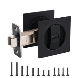 HEYLEAYAR Square Pocket Door Lock for Bath/Bed,1 Pack Contemporary Pocket Door Hardware Privacy Lock,Flush Pocket Door Latch(2-3/8" Backset) for 1-3/8" to 2-1/8" Thickness Door,Matte Black