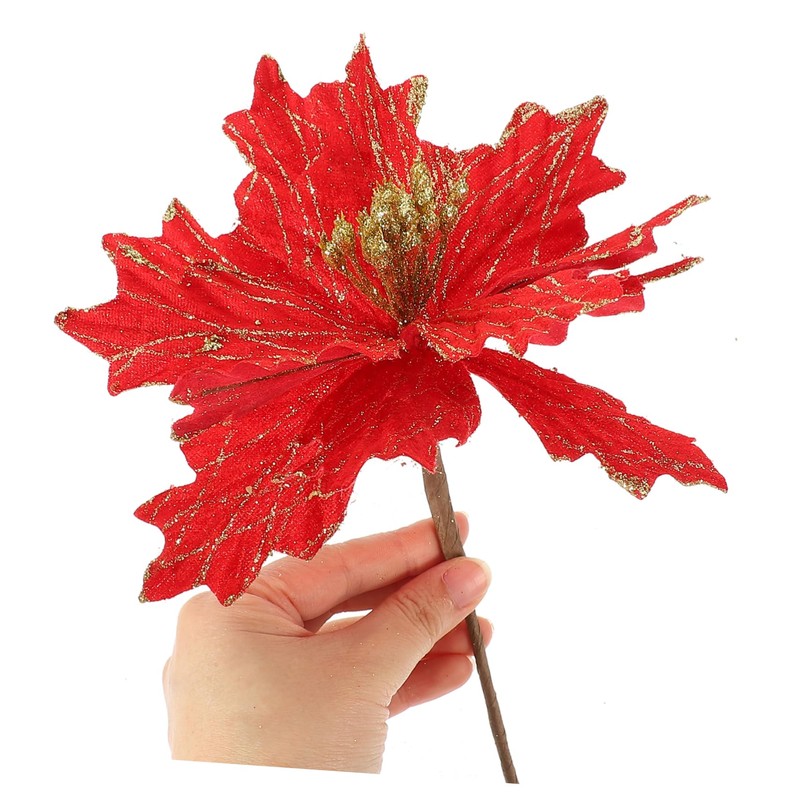 Kisangel 4pcs Artificial Poinsettia Christmas Flowers Xmas Tree Decorations Red