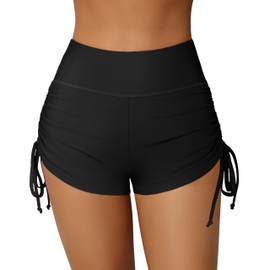 ATTRACO Women's Swim Shorts with Pockets Board Shorts High Waist Beach Shorts Drawstring Black 1X