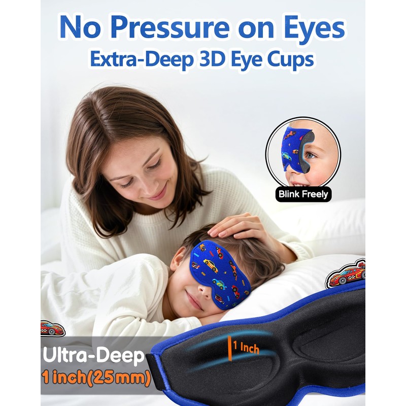 BeeVines Kids 3D Contoured Sleep Mask, 100% Blackout Sleeping Eye