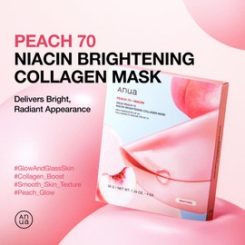 ANUA Peach 70 Niacin Brightening Collagen Mask, Overnight Face Mask for Glass Skin, Niacinamide, Collagen Facial Mask, Glow up with Hydration, Natural Color, Korean Skin Care (38g, 4ea)