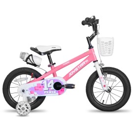 JOYKIE JOYSTAR HI-ten Steel Frame Kids Bike With Front Caliper and Rear Coaster Brake Bottle Holder Illuminated Training WheelsGender: Unisex, Color: Pink, Size: 12