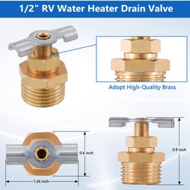 Dreyoo 2 Pack 1/2'' RV Water Heater Replacement Drain Valve with Tape, Durable Brass Construction RV Water Heater Drain Plug for RV and Trailer Water Heater