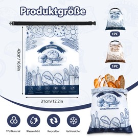 2 Pack Bread Bags German Version Large Fresh Bread Bags Reusable Bread Container Waterproof Bread Bag for Bread Bagel Toast Croissant