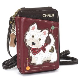 CHALA Wallet Crossbody Cell Phone Purse - Women Faux Leather Multicolor Handbag with Adjustable Strap - Westie - maroon