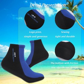 Skyone Dive Neoprene Socks Men Women, 3MM Wetsuit Scuba Socks, Sand Socks Diving Fin Socks Thermal Anti Slip Flexible (3MM Black Blue, M)
