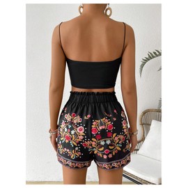 Milumia Women's Floral Knot Side Wrap Skirt High Waist Asymmetrical Skort Black