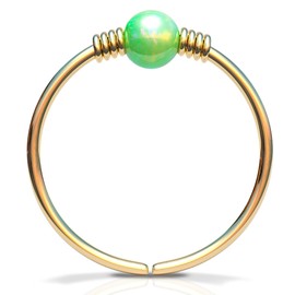 Tiny Gold Nose Ring - 2 mm Green Opal piercing Nose Hoop - 24 gauge 7mm very Thin Nose Piercings Rings - Green opal piercing (Gold, Green Opal)