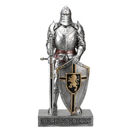 HDMbigmi King's Guard Knight with Shield Desktop Accessories Statue Medieval Knight Ornament Paperweight for Office and Home Top Collection as Gift 12.60 Inch (Silver)