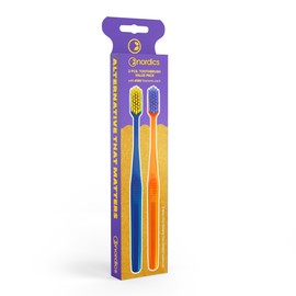 Nordics Adults Premium Soft Toothbrushes, 6580 Ultra-Fine Filaments - Super Soft Silk Brush, Dual Pack for Sensitive Teeth & Gums, Gentle & Effective Oral Care