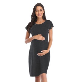 Soanhoo Labor and Delivery Gown Delivery Nursing Gown for Hospital Maternity Hospital Gown Breastfeeding Sleepwear,Dark Grey,L