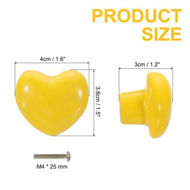 sourcing map 2 Packs Ceramic Drawer Knobs, Heart-Shaped Dresser Pulls, Decorative Drawer Knobs with M4 x 25mm Screw for Cupboard Wardrobe, Yellow