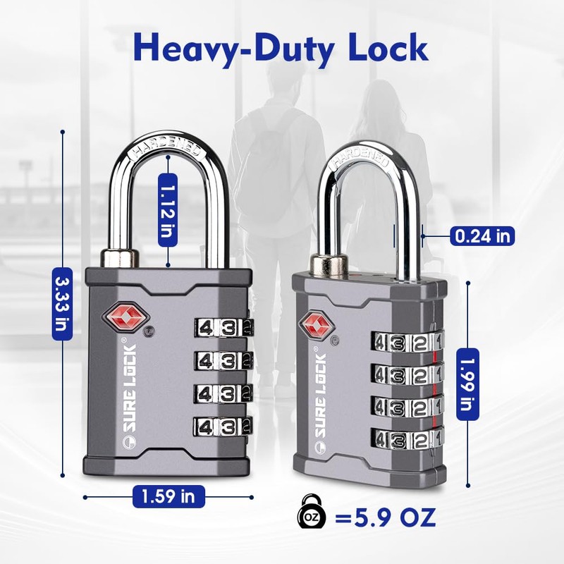 SURE LOCK TSA Accepted 4 Dig Heavy Duty Big Combination