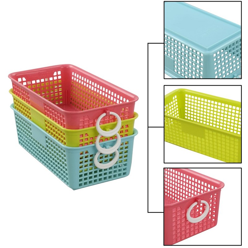 Cadineer Small Plastic Rectangular Desktop Storage Basket, Pack of 6