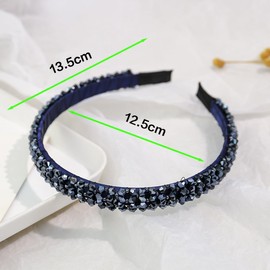 TSUOUKL Headband for Women with Crystal Beads Headband Hair Accessories Headband Dark Blue Glitter Headbands for Girls Cute Glitter Wide Thick Headbands Bling Non-Slip
