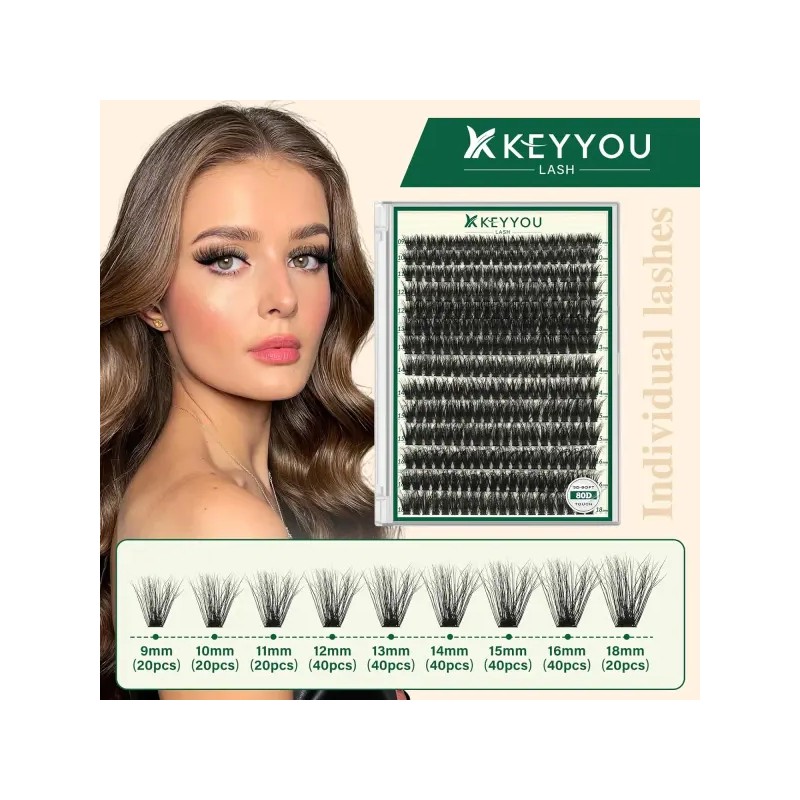 Kiyoulash 키요울래쉬 클러스터 3D 이펙트 속눈썹 280pcs 80D Curl 9-18MIX
