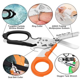 Trauma Shears, 6-in-1 Multi-function Foldable Emergency Shears With Compatible Holster, Outdoor Camping Rescue Tools (Black/Orange)