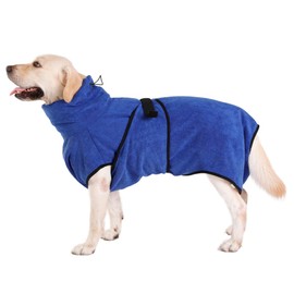 PETTOM Soft Microfiber Pet Dog Bathrobe Robe, Super Absorbent Dog Quick Drying Coat Luxurious Towel Adjustable Medium Large X-Large Size Blue (S: 35 cm Body Length)
