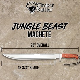 Timber Rattler Jungle Beast Machete | 18 3/4" Stainless Steel Blade | Secure Wooden Handle | Stainless Steel Guard | Durable Nylon Sheath Included | 25" Overall Length