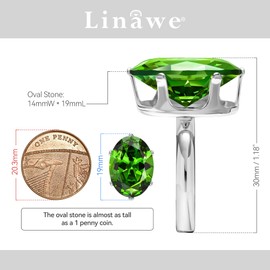 Linawe Emerald Peridot Rings for Women Silver, Green Cubic Zirconia Imitation Diamond Adjustable Ring Birthstone Gemstone Rhinestone Crystal Vintage Chunky Dupes Jewellery