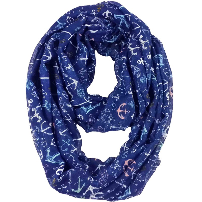 Lina & Lily Women's Loop Scarf with Anchor Print, navy