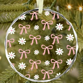 Bow Aesthetic Christmas Tree Decoration Ornament, Pink Bow Daisy Ornament, Bow Gift for Bestie Bestfriend Sister Girlfriend, Christmas Keepsake, Birthday Party Decorations Hanging Ornament