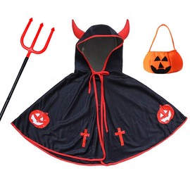 Ansimple Halloween Costume, 3-piece Set, Cloak + Costume Tool (Mikagigari Wars) + Pumpkin Bag, Witch, Devil, Witch, Maiden, Ghost, Kids, Unisex, Popular, Cosplay, Events, Parties, Costume, Recitals, Directions (Black)