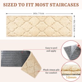 BAGAIL Soft Stair Treads Non-Slip for Wooden Steps, 7pcs 28"x9" Peel and Stick Carpet Stair Treads for Hardwood & Tile Floors, Reusable & No Residue Stair Runner for Kids, Elders and Pets, Warm Sand