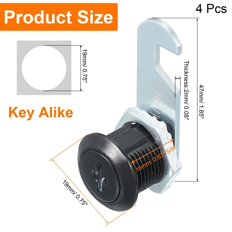 sourcing map 4 Pcs 5/8" Keyed Alike Cabinet Cam Lock