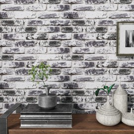 VaryPaper Distressed Grey Brick Wallpaper Peel and Stick Wallpaper 17.7''x78.7'' 3D Textured Faux Brick Wallpaper Removable Self Adhesive Brick Contact Paper for Walls Kitchen Backsplash Fireplace