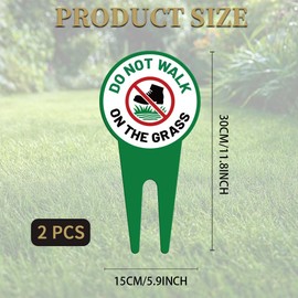 WEBEEDY 2 Pack Do Not Walk on Grass Yard Sign Aluminium Keep Off Grass Signs for Yard, Double Sided Weatherproof Outdoor Sign with Stake for Garden Lawn Pack, Green, 15x30cm
