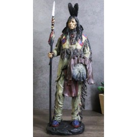 Koitsenko Indian Tribal Hunter Warrior Chief Holding Spear And Shield Figurine