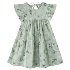 RJXDLT Toddler Dress Baby Girls Cotton Linen Ruffle Sleeve Tiered Swing Casual Summer Boho Dresses 690 Green Floral 120