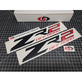 ZR2 Off Road Decals (2pk) Bedside Fender 12.5" Stickers Fits Silverado Colorado ZR-2 Select Color: (Gloss Black & Red)