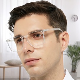 WEMOOTANTS Oversized 4.00 Reading Glasses Mens Large Square Readers Fashion Light Reader 1.0 1.25 1.5 1.75 2.0 2.25 2.5 2.75 3.0 3.5 4.0 5.0 6.0 Men Clear 4.00