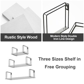 SRIWATANA White Floating Shelves Wall Mount Set of 3, Hanging Wall Shelves, 17 Inch Rustic Wood Shelves for Decor, Bedroom, Bathroom, Laundry Room, Living Room, Kitchen, Office - White