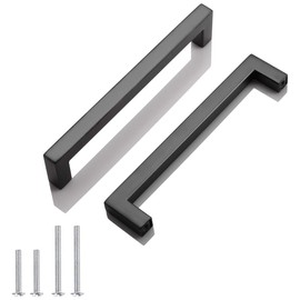 10 Pack Probrico Black Stainless Steel Square Corner Bar Cabinet Door Handles Drawer Pulls Knobs 1/2 in Width Hole Centers 6-1/4 inch 160mm