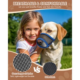 Dog Muzzle, Soft Air Mesh Muzzle for Small, Medium & Large Dogs, Anti-Biting, Barking, Chewing, Breathable, Drinkable, Adjustable Loop, Suitable for German Shepherd, Husky, Labrador Retriever -Blue,XL