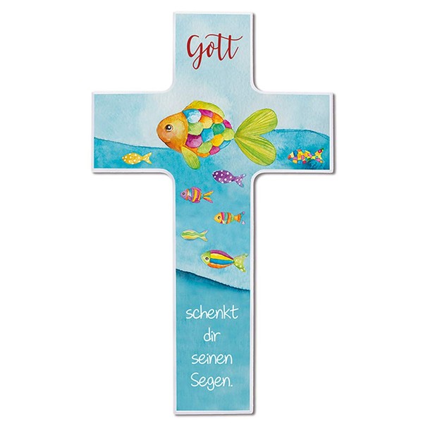 FRITZ COX® - Children's Cross - 'Gott schenkt Dir seinen Segen' 15 cm - Childlike Wall Cross for Every Children's Room and an Ideal Christening Gift