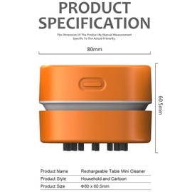 ODISTAR - Aspiradora de computadora, mini barredora de polvo de mesa, ahorro de energía, alta resistencia hasta 400 minutos, diseño giratorio sin cable y 360º para limpiar pelos, migas, teclado de computadora de regalos para niños (naranja)