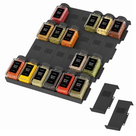 Famhap Spice Rack Drawer Spice Organiser Adjustable Pack of 24 | Kitchen Organiser for Drawer with Width 5 to 120 cm, Non-Slip, Spice Rack, Black