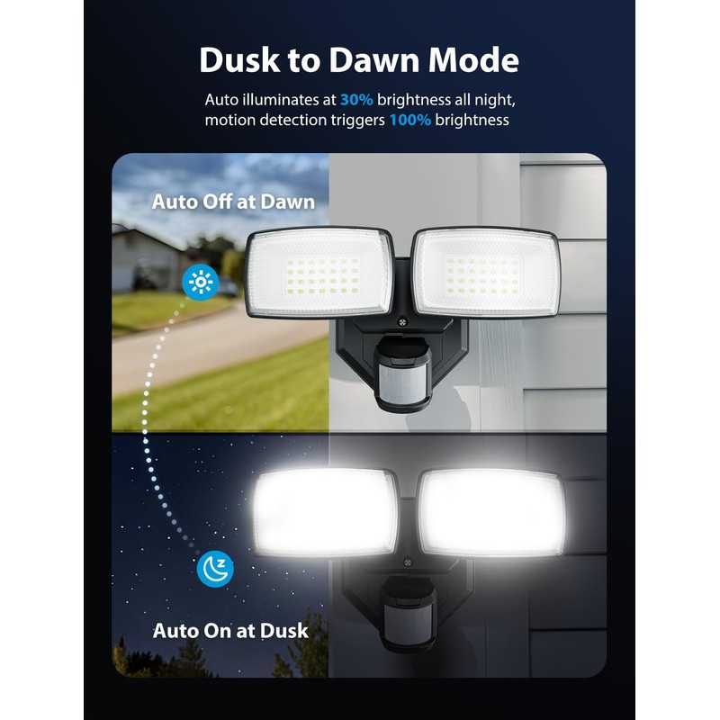 Onforu 32W 2 Head Motion Sensor Outdoor Lights, 3200LM 6500K