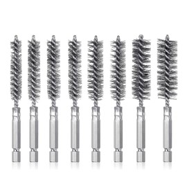 Pack of 8 Wire Brush Drill, Various Sizes, Cylinder Wire Brush, with Hexagonal Bar, Stainless Steel Hole Brush, Cylinder Brush for Drill, Polishing, Grinding, Rust Removal, Deburring