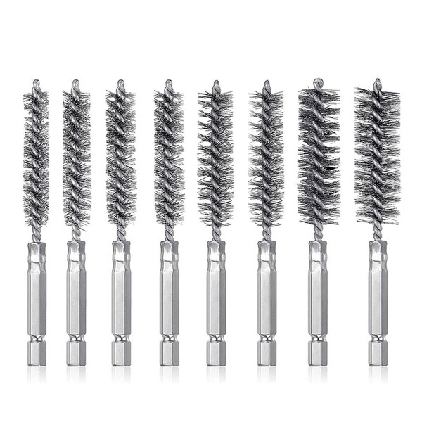 Pack of 8 Wire Brush Drill, Various Sizes, Cylinder Wire