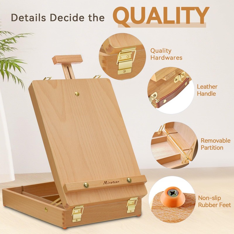 Tabletop Art Easel for Painting, Premium Wooden Sketchbox, Portable Desktop
