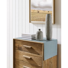 ZeeMart Linen Textured Border Table Runner, 14 x 90 Inch Blue, Farmhouse Style Dusty Blue Table Runners 90 Inches Long, Easy Care Everyday Polyester Table Runner